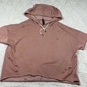 Betsy Johnson Performance Short Sleeve Distressed Hoodie
